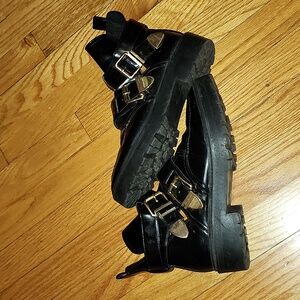 Motor Cycle Buckle HIgh Ankle Black Boots.